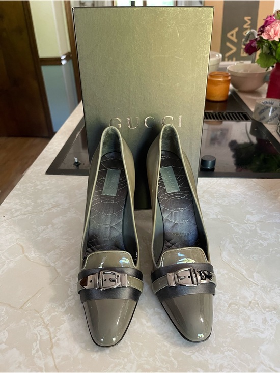 Gucci Shoes - Gucci Patent Leather Buckle Pumps Heels Smoke Grey Gray Size 39B Italy Box flaw